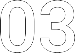 Outline of the number 03 in a thin black sans-serif font.