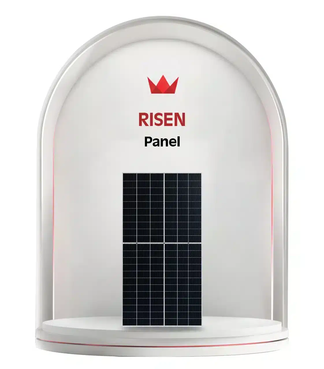 Risen Energy monocrystalline solar panel featuring a split-cell design for improved performance in partial shading.